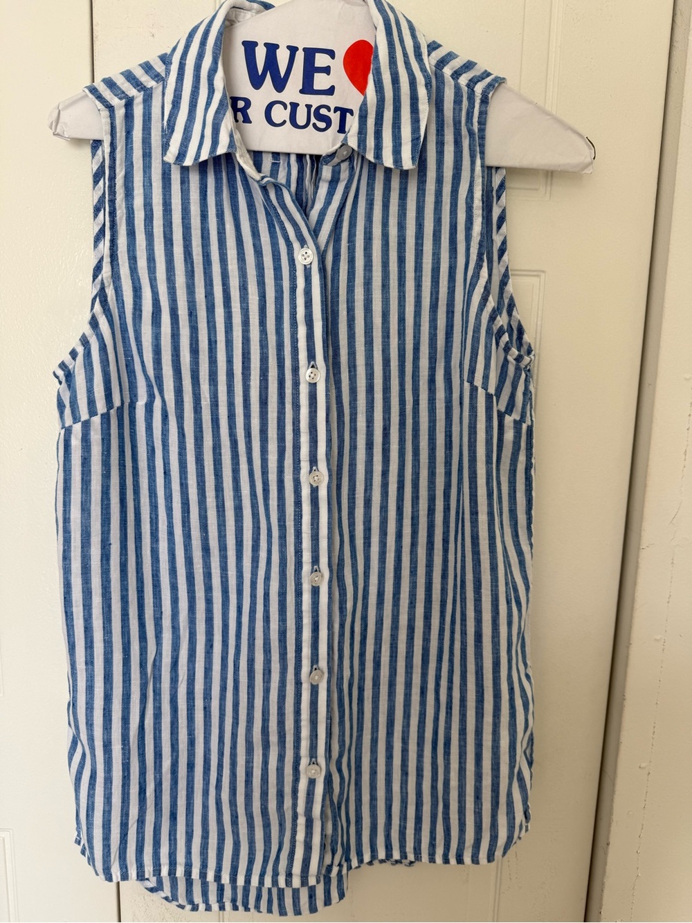 Ladies Tommy Bahama Blue and White Striped Sleeveless linen shirt size XS